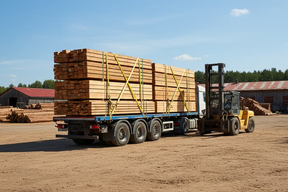 Transport drewna i desek na budowę