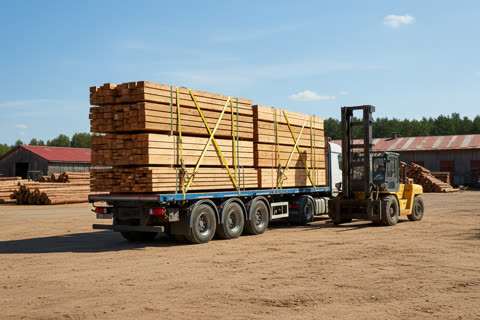 Transport drewna i desek na budowę